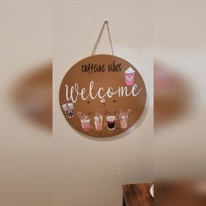 Caffeine Vibes Welcome Sign - Brown